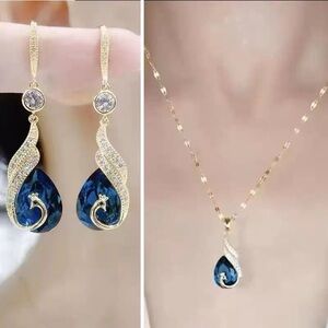 Sapphire stone peacock necklace earrings set
